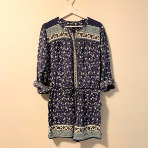 Ann Taylor Loft Blue Floral Paisley Printed Tie Waist Romper M